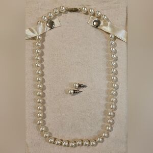 Classic Faux Pearl Strand Necklace. 18" With Matching Earrings Studs